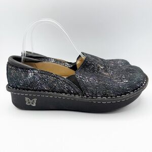 Alegria Women's Professional Debra Black neon reptile Leather Slip On Size 39